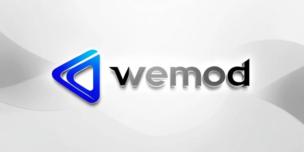 A stylized, modern, and bold WeMod logo, centered on a clean and minimalist white background, with the brand name "WeMod" written in a sleek, cursive, silver font with a subtle gradient effect, accompanied by a stylized, abstract, geometric shape, possibly a triangle or circle, in a vibrant, electric blue color, with smooth, rounded edges and a glossy finish, evoking a sense of innovation, technology, and gaming, with the entire design exuding a professional, premium, and dynamic feel.